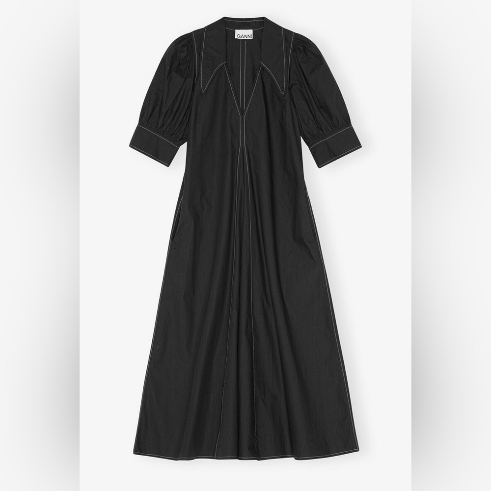 Ganni Black Dress with White Stitching